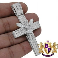 Pravi dijamantni Isusov križ s anđeoskim krilima, privjesak od bijelog zlata od 10 karata, 2,75