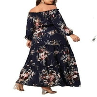 Ženske boho haljine plus veličine s cvjetnim printom s otvorenim ramenima A kroja u tamnoplavoj boji od 1 inča