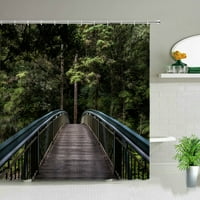 Zelena šuma drveni most zavjese za tuširanje zavjesa za kupaonicu krajolik oceanske prirode Vodootporna tkanina