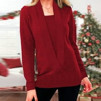 Ženski dugi rukavi vrhovi pletena čvrsta boja duboki v vrat dva džemper dugih rukava