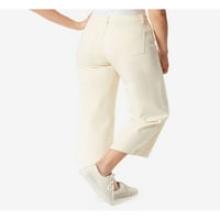Ženske rastezljive traperice od bjelokosti široke nogavice s džepovima s patentnim zatvaračem visokog struka 10