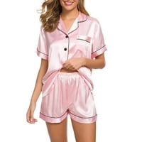 Ženski kompleti pidžame, svileni satenski dvodijelni set pidžame, Kompleti odjeće za slobodno vrijeme na kopčanje