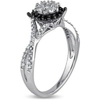 10-karatni cvjetni Halo prsten od bijelog zlata s crno-bijelim dijamantom.