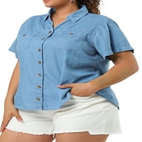 Jedinstvene ponude ženske plus veličine bluze gumb prsnog prsa Down Classic Demin majica