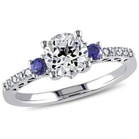 Miabella Women's 1- Carat T.G.W. Stvorio bijeli safir i stvorio Blue Sapphire Carat T.W. Dijamantni 10KT bijelo