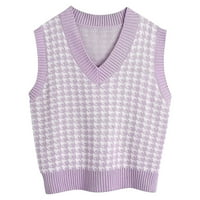 Džemperi za žene ženski Casual print Bez rukava s izrezom u obliku slova u, rebrasti pleteni pulover s prorezom