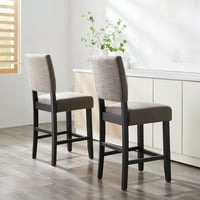 10086-inčna stolica s visokim naslonom s drvenom podlogom, set od 2 komada, za kuhinjske pultove i otoke, crni