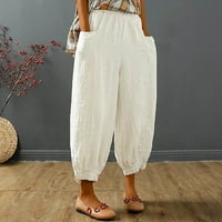 Ljetne hlače za žene lanene pamučne harem hlače prozračne solidne boje ležerne labave pantalone vezane za gležnjeve