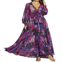 Ženska boho duga haljina tropski cvjetni sundress široke haljine dugih rukava Haljina Za plažu
