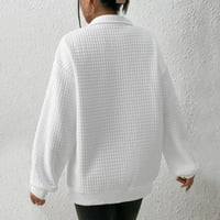 Ženska dukserica pulover četvrti zip osnovna bijela čvrsta boja ulica v vrat dugi rukav