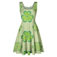 Modne žene Ljetni kvadratni vrat St. Patrick Printing labava udobna haljina bez rukava zelena, s