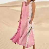 Chueow ženske ljetne haljine povremeni okrugli vrat džepovi na plaži bez rukava bez rukava