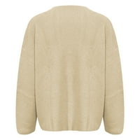 Ženski pulover Čvrsti džemper okrugli vrat Dugi rukavi s džepom ležerni i ugodni pleteni džemperi za žene pulover