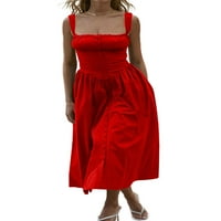 THAISU Žene Ljetno casual haljina A-Line Solid Boja gumbi za rukavicu bez rukava Sling haljina na plaži odmor
