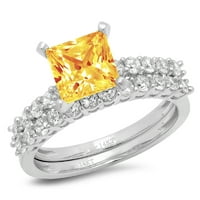 2. Dijamant Princess Cut prirodni Citrin pasijans od bijelog zlata 18K s naglascima vjenčani set od 9,25