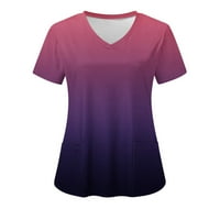 LOLMOT WOMENS OMBRE PRINT SPISCH SCIRBS TOP - Kratki rukavi v Košulje za vrat Medicinska radna odjeća dišući gradijentni