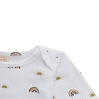 Novorođena rebrasta odjeća dojenčad Rainbow Sun Print Dugi rukavi okrugli vrat + hlače