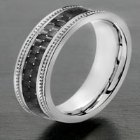 Obalni nakit od nehrđajućeg čelika s crnim umetkom od karbonskih vlakana prsten s rebrastim rubom