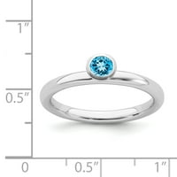 Prsten od sterling srebra s visokim okruglim plavim topazom