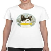 Majica s mačkom koja drži ribu, ženska-Ombre, Ženska 3MB-Ombre