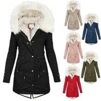 Ženski zimski topli kaputi s plišanim ovratnikom duga jakna parka gornja odjeća s kapuljačom dugih rukava Puffer