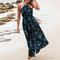 Baycosin haljine za žene s ljetnom maxi haljinom casual cvjetni cvjetni vrat proljetna plaža podijeljena duga