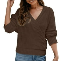 Bdfzl žene padaju novi trendovi ženski novi lijeni stil čvrsti labavi džemper košulja pleteni vrhovi smeđi s