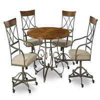 5-dijelni set za blagovanje s okretnim stolicama na kotačima, matirano drvo trešnje u metalu mat kositar i bronca