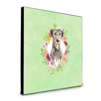 _4391 _ zidna ploča s irskim vučjim psom i zelenim cvijećem, višebojna
