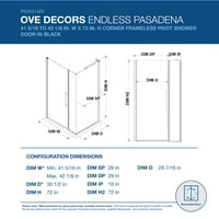 OVE Decors Pasadena 42- in. W in. H Pravokutni kutni tuš kućište s okvirom za tuširanje bez okvira u crnoj boji