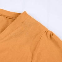Puntoco Womens Plus Veličina zazor haljina, žene labave V-izrez ljetni čvrsti pamuk i lanena haljina narančaste