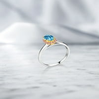 Kralj dragulja 1. Ovalni Švicarski plavi topaz u šahu s ružičastim dijamantom uzgojenim u laboratoriju, prsten
