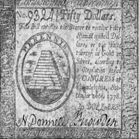 Kontinentalna valuta, 1778. Nunited države Kontinentalna valuta novčanica pedeset dolara, 1778. PUST PRISTER