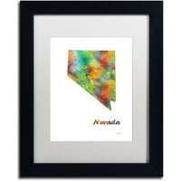 Zaštitni znak likovna umjetnost Nebraska State Map-1 Canvas Art by Marlene Watson, White Matte, crni okvir