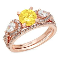 1. dijamant okruglog reza s imitacijom žutog dijamanta od ružičastog zlata od 18 karata s naglascima vjenčani