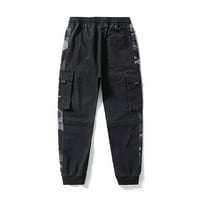 Teretne hlače za muškarce, klasične jednobojne sužene hlače s više džepova i podesivim vezicama