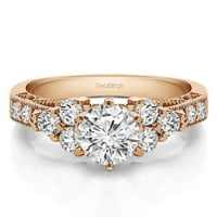 Vjenčani prsten: zaručnički prsten s dijamantima i moissanitom u sredini od ružičastog zlata od 14 karata