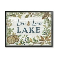 Stupell Industries Live Love Lake Citat Rustic Lakehouse Botanic Frame Graphic Art Black Framed Art Print Wall