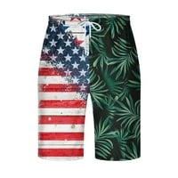 Muške kratke hlače za plažu s američkom zastavom za Dan neovisnosti s grafičkim printom i remenom u struku za