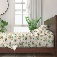 Kompletna posteljina od pamuka - cvjetne pruge, breskva, kaktus, ružičasto cvijeće, Boho akvarel rumenilo,
