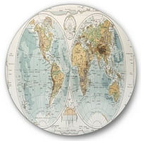 DesignArt 'Karta drevnog svijeta II' Rustikalni krug metal zida - disk od 23 godine