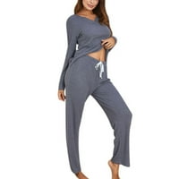 Ženski pidžama, dugi rukav v vratni vrh i hlače dvije dnevne odjeće casual labave solidne odjeće za spavanje noćne