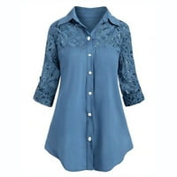 Ženske majice, ležerna bluza dugih rukava, jednobojna Ženska majica s okruglim vratom, modne bluze u plavoj boji