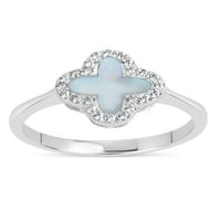 Prsten od sterling srebra u obliku djeteline u obliku djeteline s plavim opalom i bijelim cvijetom safira
