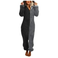 Ženski kombinezon s kapuljačom s dugim rukavima pidžama casual zimski topli kombinezon pidžama crni;