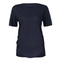 Topovi za žene, bluze s kratkim rukavima, Ležerne košulje od tunike s izrezom u obliku slova u, jednobojni bočni