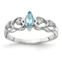6-karatni prsten od bijelog zlata s plavim topazom i dijamantom