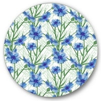 DesignArt 'plavi kukuruzni cvijeće sa zelenim lišćem na bijeloj i' tradicionalnoj metalnoj umjetnosti kruga -