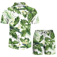 Muški vrhovi s kratkim rukavima, Muški Havajski set odjeće za plažu, boho ljetna košulja, kratke hlače, 2 komada,