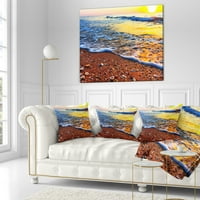 DesignArt zalazak sunca koji se odražava u plavim valovima - jastuk za bacanje morske obale - 18x18